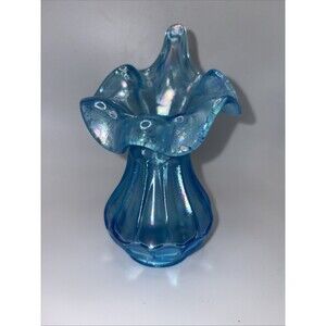 Fenton Aqua Opal Iridescent Jack-In-The Pulpit Thumbprint Vase - Rare
